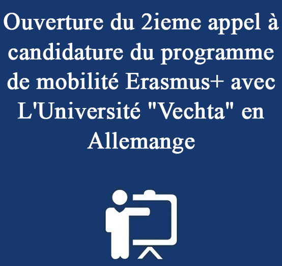 Ouverture du 2ieme appel à candidature du programme de mobilité Erasmus+ avec L’Université « Vechta » en Allemange