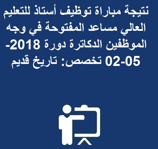 نتيجة مباراة توظيف أستاذ للتعليم العالي مساعد المفتوحة في وجه الموظفين الدكاترة دورة 2018-05-02 تخصص: تاريخ قديم